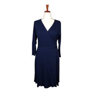 EILEEN FISHER Tencel Lyocell Blend Long Sleeve Wrap Dress Navy Size Medium #551